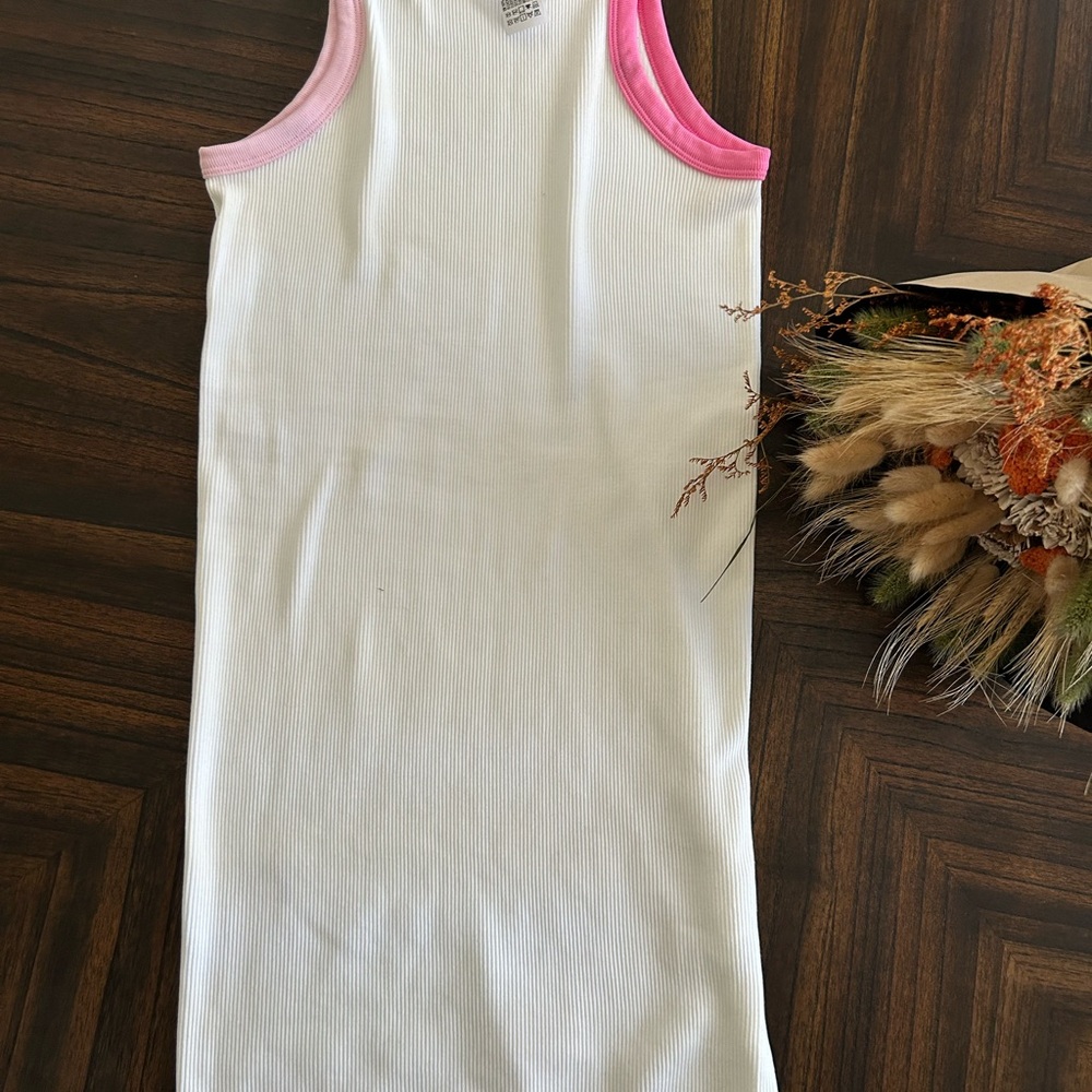 Forever 21 White Tank Top with Pink Accents